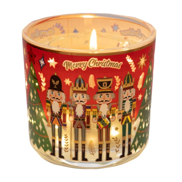 CANDLE IN VASE WITH NUTCRACKER AND SENSOR WITH LIGHT BULBS - 3 DESIGNS
