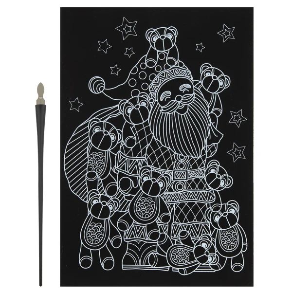 XMAS SCRATCH ART A4 RAINBOW/SILVER - 2 DESIGNS