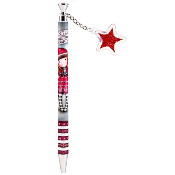 GORJUSS SANTORO PEN WITH HANGING STAR MERRY & BRIGHT - TIS THE SEASON