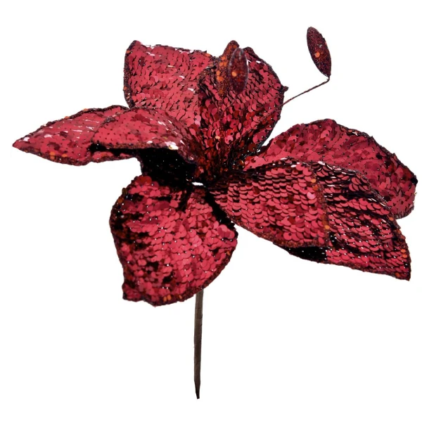  X MAS PICK BURGUNDY FLOWER 23 cm