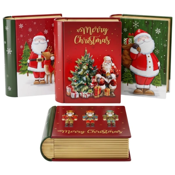 CHRISTMAS TIN BOX IN BOOK SHAPE 11X10X4 CM - 4 DESIGNS