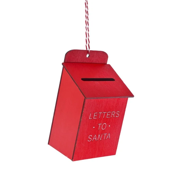 XMAS ORNAMENT RED PLYWOOD MAIL BOX 9X6X13 CM