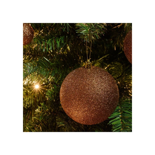 CHRISTMAS BALL GLITTER 10 cm SET 2 pcs BRONZE COPPER