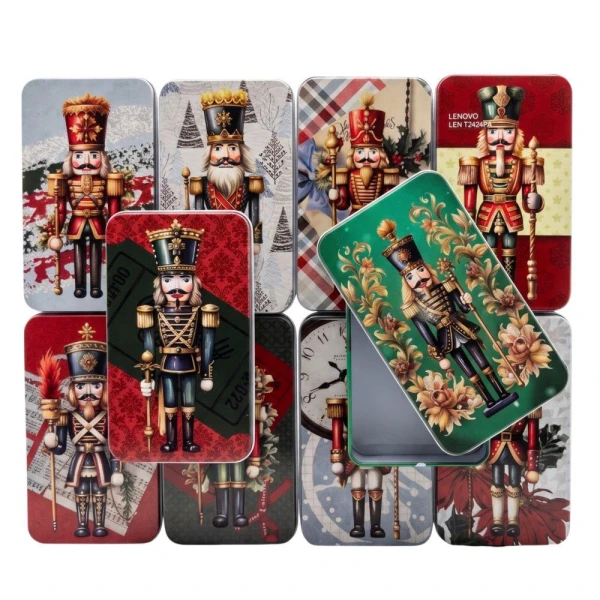 TIN BOX WITH NUTCRACKER 11X6,5X4 CM - 10 DESIGNS