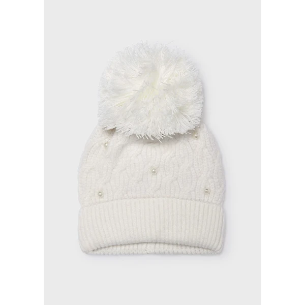 MAYORAL KNITTED BEANIE WITH PEARLS ECRU 