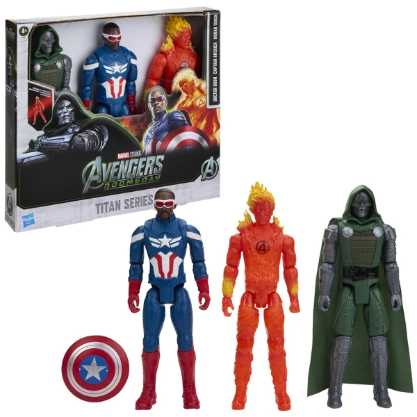 MARVEL AVENGERS MV5 TITAN ΣΕΤ 3 ΦΙΓΟΥΡΕΣ ΔΡΑΣΗΣ - DOCTOR DOOM, CAPTAIN AMERICA ΚΑΙ HUMAN TORCH
