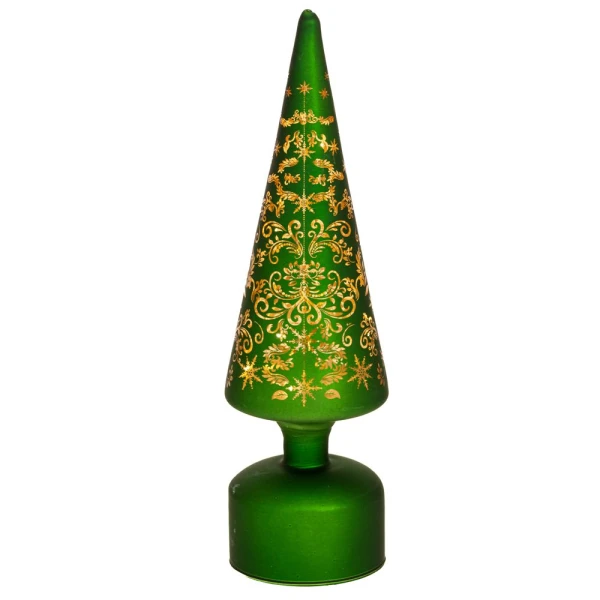 GREEN GLASS TREE WITH LED LIGHT 9X9X31 CM BATTERY OPPERATED ROTATING