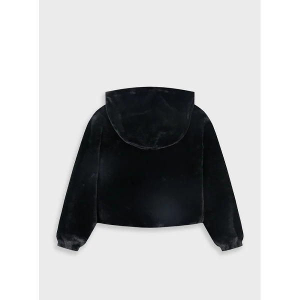 ENERGIERS BOUTIQUE FAKE FUR JACKET WITH HOOD FOR GIRLS BLACK