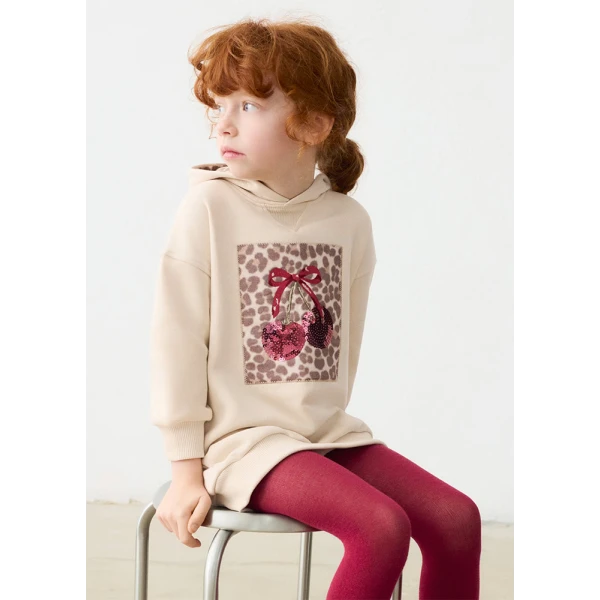 MAYORAL DRESS FLEECE HOOD BEIGE
