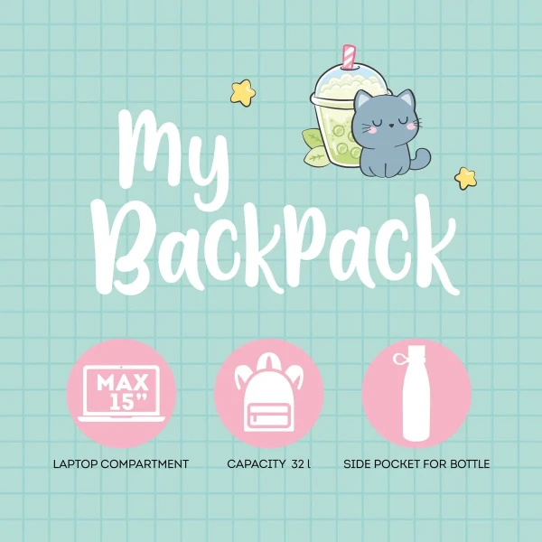 LEGAMI MY BACKPACK ΣΑΚΙΔΙΟ ΠΛΑΤΗΣ KITTY BUBBLE TEA
