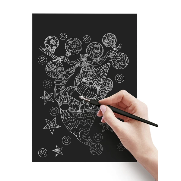 XMAS SCRATCH ART A4 RAINBOW/SILVER - 2 DESIGNS