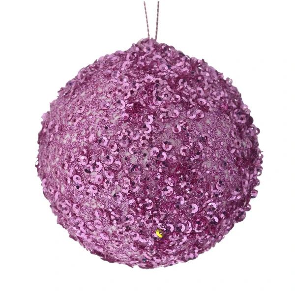 CHRISTMAS FOAM BALL 8 cm WITH GLITTER PINK