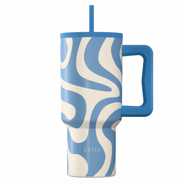 ESTIA HOME ART ΘΕΡΜΟΣ STRAW TUMBLER XL 900ml - OCEAN WAVES
