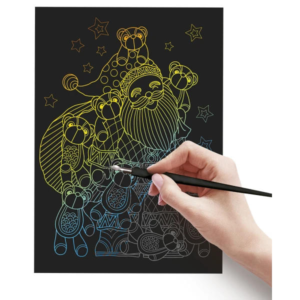 XMAS SCRATCH ART A4 RAINBOW/SILVER - 2 DESIGNS