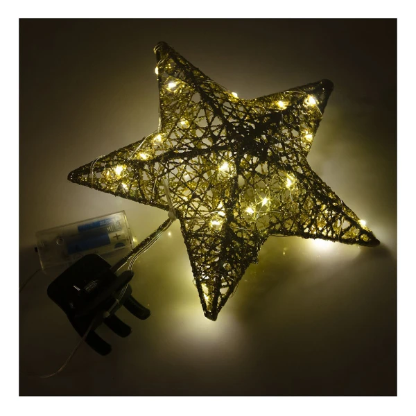 CHRISTMAS TREE TOP GOLD STAR 25 cm WITH LED