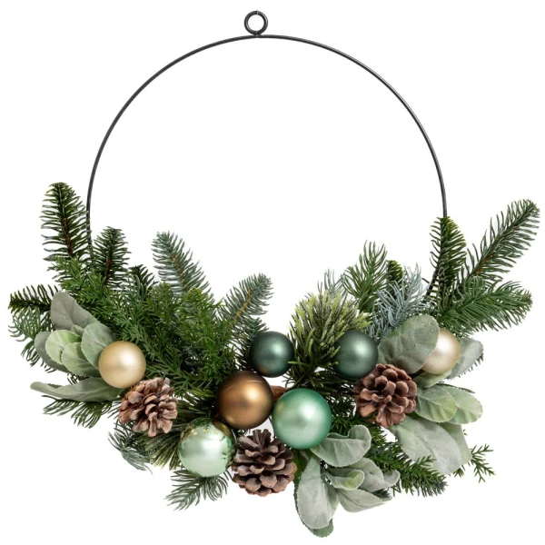 GREEN WREATH WITH PINE CONES AND BAUBLES 30 CM