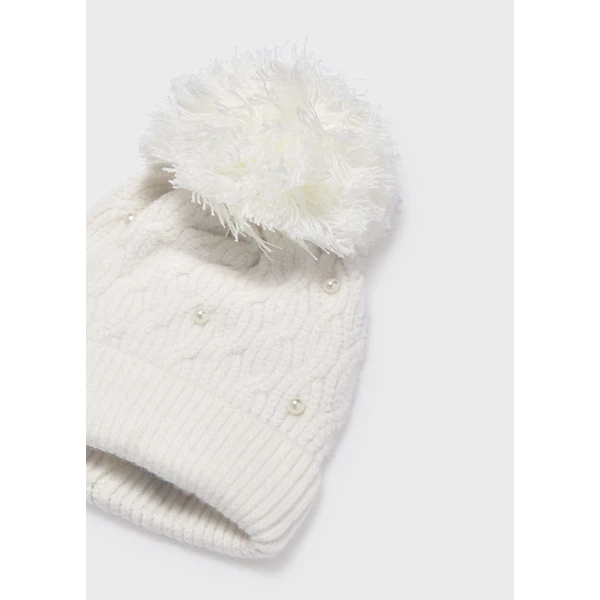 MAYORAL KNITTED BEANIE WITH PEARLS ECRU 