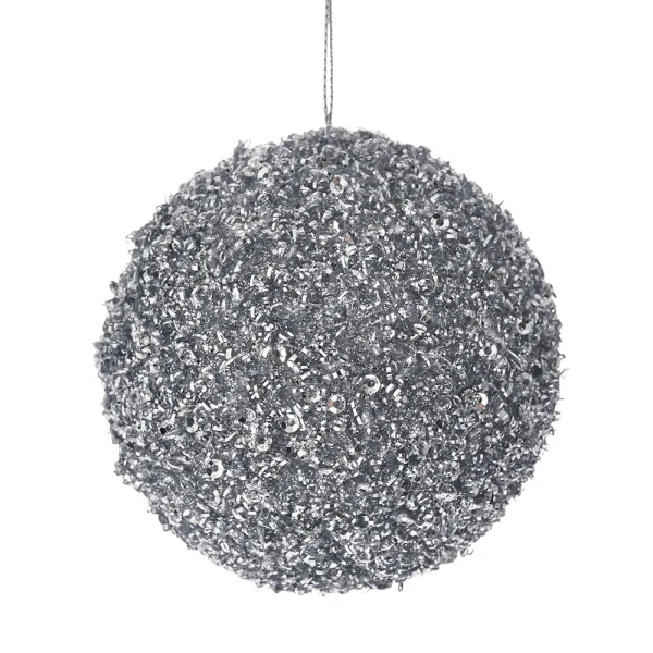 CHRISTMAS FOAM BALL 8 cm WITH GLITTER SILVER