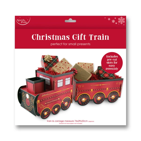 CHRISTMAS TRAIN WITH 2 WAGONS FOR GIFTS 79X30X22 cm 