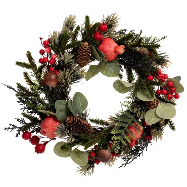 GREEN WREATH WITH POMEGRANATES MYSHROOM BERRIES AND PINE CONES 40 CM