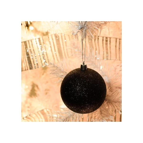 CHRISTMAS BALL GLITTER 8 cm SET 6 pcs BLACK