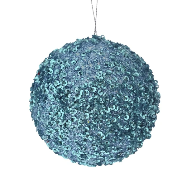 CHRISTMAS FOAM BALL 8 cm WITH GLITTER LIGHT BLUE