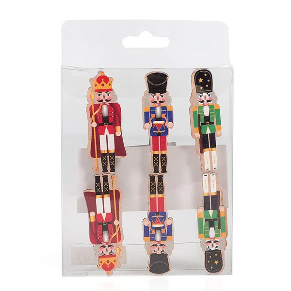 CHRISTMAS DECORATIVE WOODEN CLOTHESPINS SET 6 pcs 5.5 cm
