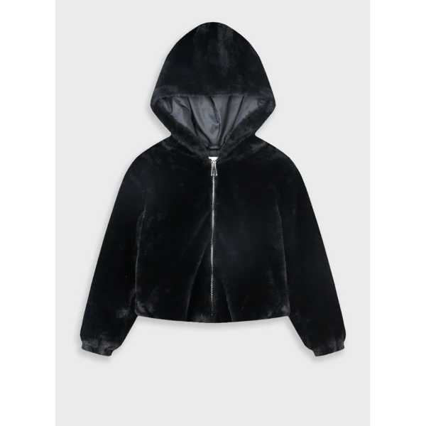 ENERGIERS BOUTIQUE FAKE FUR JACKET WITH HOOD FOR GIRLS BLACK