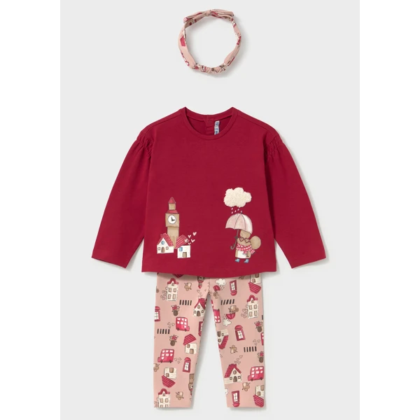 MAYORAL LEGGINGS SET WITH RIBBON BORDEAUX