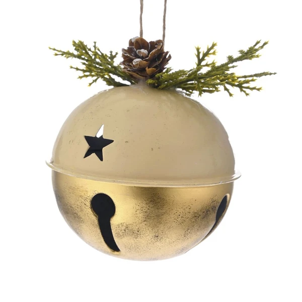 XMAS ORNAMENT GOLD-CREAM METAL BELL 8 cm