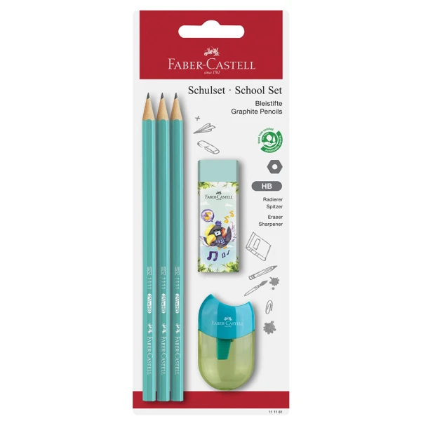 FABER-CASTELL ΣΕΤ 3 ΧΡΩΜΑΤΙΣΤΑ ΜΟΛΥΒΙΑ ΗΒ ΜΕ ΓΟΜΑ JUNGLE ΚΑΙ ΞΥΣΤΡΑ APPLE - 3 ΣΧΕΔΙΑ