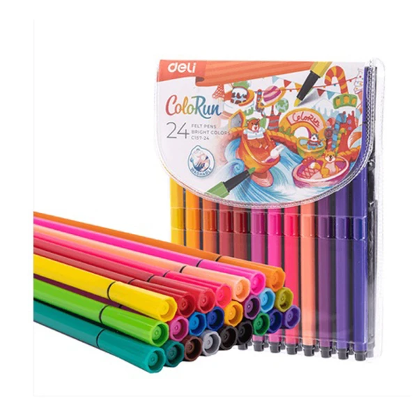 DELI HEXAGONAL WASHABLE COLORUN MARKERS 24 COLOURS 1-1.2mm
