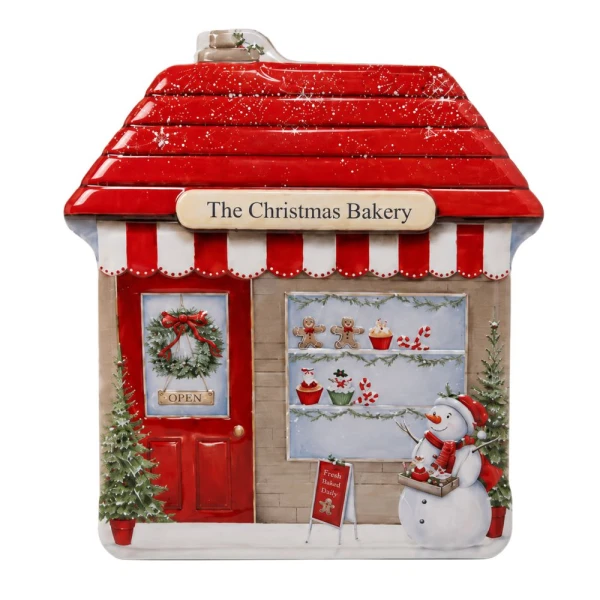 RED TIN BOX HOUSE SHAPE 22X21X6 CM