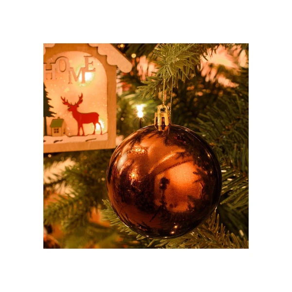 CHRISTMAS BALL 8 cm GLOSSY SET 6 pcs BRONZE COPPER