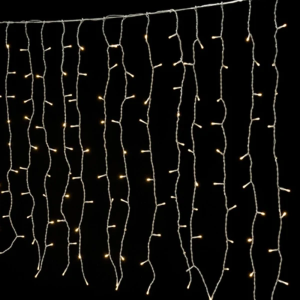 144 LED ICICLE CURTAIN LIGHTS CLEAR WARM WHITE 1.20X1.20 METERS CONNECTABLE INDOOR & OUTDOOR