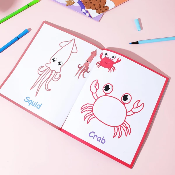 DELI PRE-PRINTED SEA ANIMALS COLORING BOOK 21X18 cm 120gms 12 SHEETS