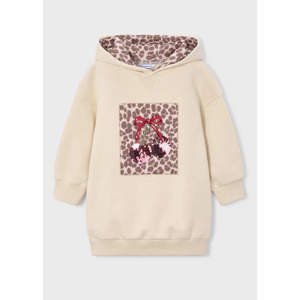 MAYORAL DRESS FLEECE HOOD BEIGE