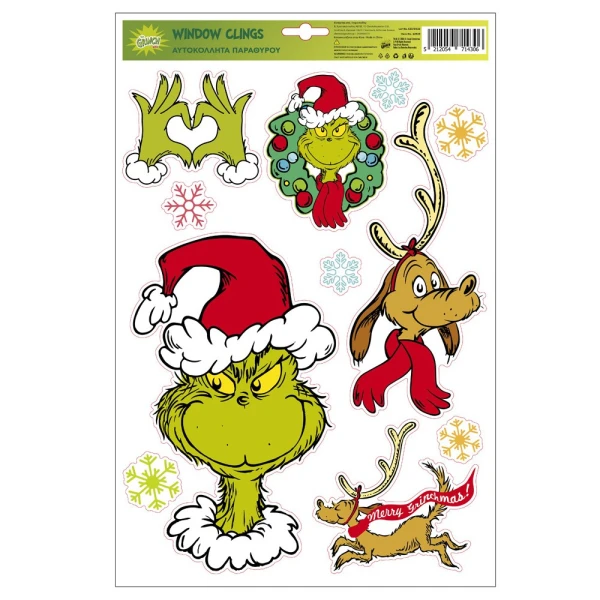 WINDOW STICKERS GRINCH 40X26.5 cm - 2 DESIGNS