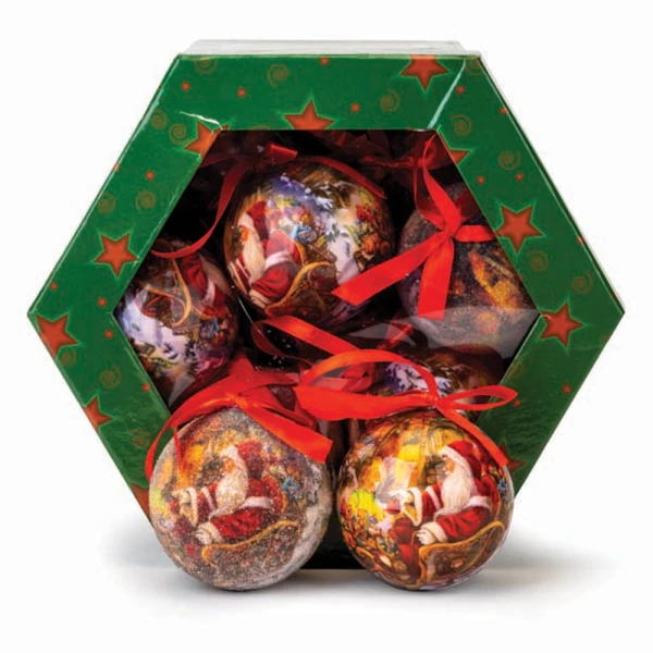 CHRISTMAS BAUBLES 8 cm ECOLOGICAL SANTA CLAUS IN BOX SET 14 pcs 
