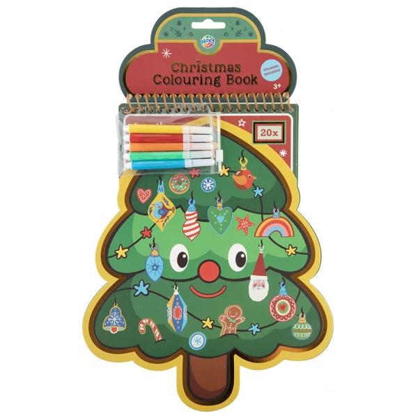 XMAS BOOK WITH COLOURING PAGES IN XMAS TREE SHAPE 30 cm & STICKERS