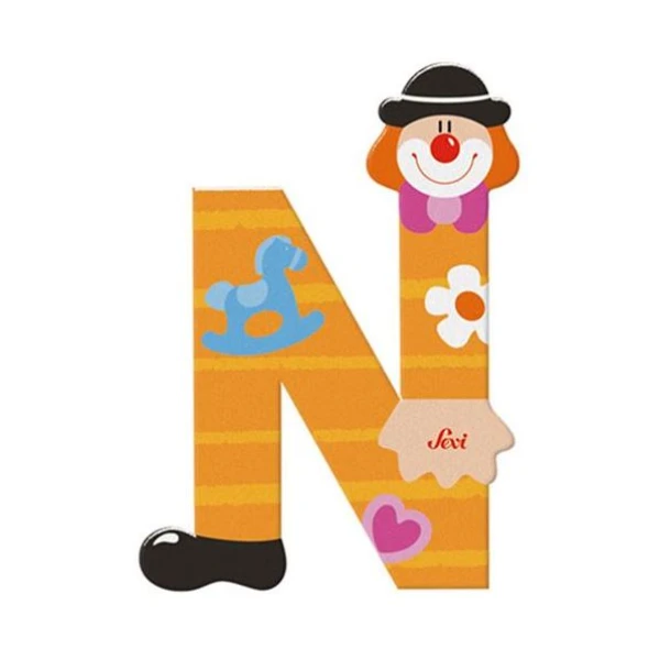 WOODEN LETTER N CLOWN