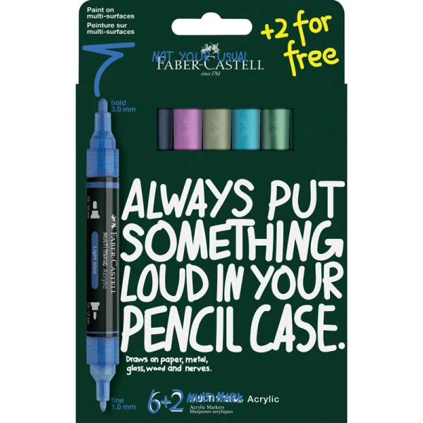 FABER-CASTELL SET 6+2 ACRYLIC MARKERS MULTIMARK FROST COLOURS