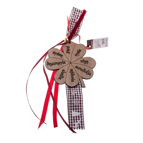 WOODEN LUCKY CHARM FOUR-LEAF WITH 8 WISHES 8 cm