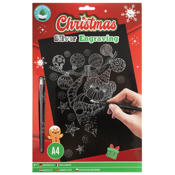 XMAS SCRATCH ART A4 RAINBOW/SILVER - 2 DESIGNS