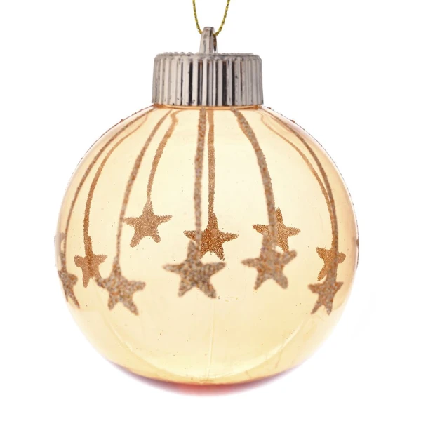 XMAS HONEY STARS PLASTIC BALL ORNAMENT SET 6 pcs 8 cm