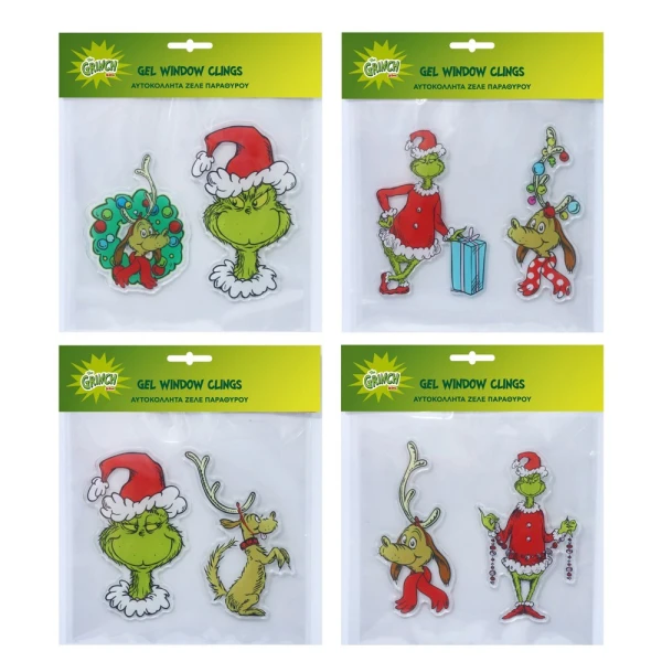 DECORATIVE WINDOW GEL GRINCH 20X24.5 cm - 4 DESIGNS
