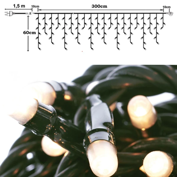150 LED ICICLE CURTAIN LIGHTS GREEN WARM WHITE 60X300 CM CONNECTABLE INDOOR & OUTDOOR