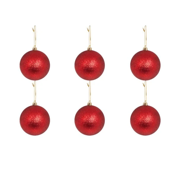 CHRISTMAS BALL GLITTER 8 cm SET 6 pcs RED
