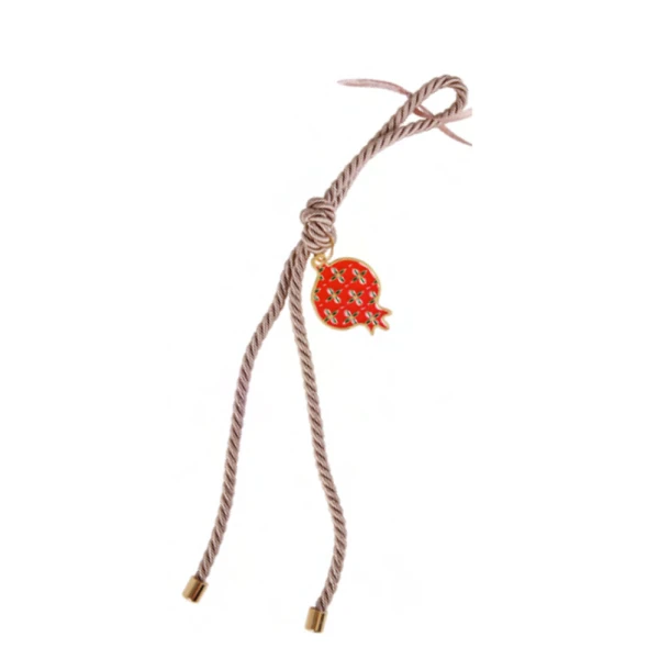LUCKY CHARM POMEGRANATE WITH CORD 4.5 cm WITH RED ENAMEL & GREEN LEAVES