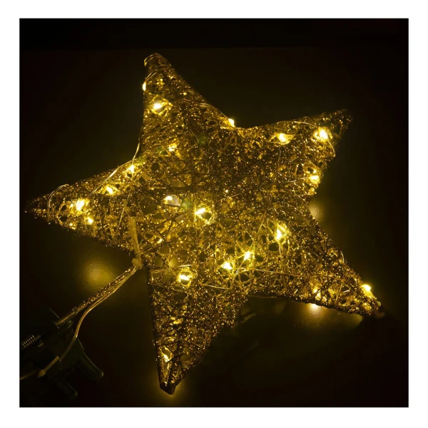 CHRISTMAS TREE TOP GOLD STAR 25 cm WITH LED